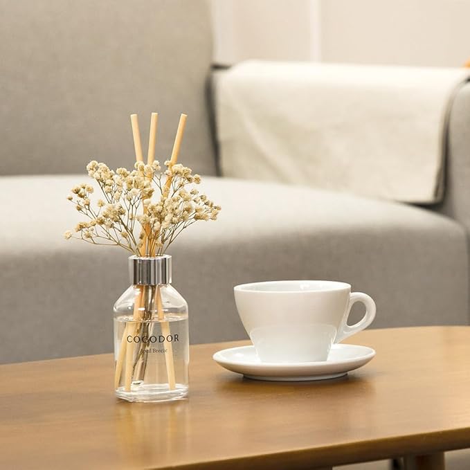 COCODOR Flower Reed Diffuser Set / 3.4oz / Lemon Eucalyptus/Scent Diffuser with Sticks Home Fragrance Reed Diffuser for Bathroom Shelf Decor