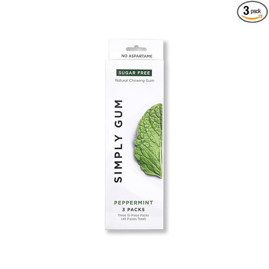 SIMPLY Gum | Xylitol Sugar Free Chewing Gum | Peppermint | Pack of Three (45 Pieces Total) | Synthetic Free + Sugar Free + Aspartame Free