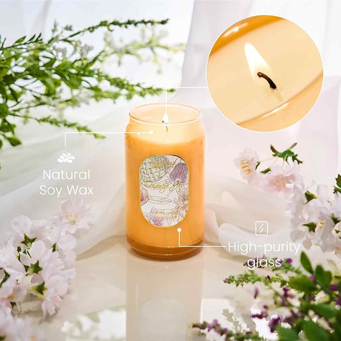 M&SENSE Orange&Goji Candles for Home Scented, 10.6 Oz Soy Wax Candles Non Toxic Jar Candle Up to 60 Hours Long Burning Home Fragrance Gift for Stress Relief, Meditation, Yoga