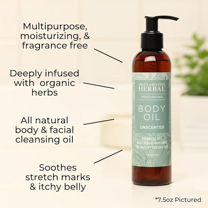 Unscented Body Oil Travel Size With Pump, Fragrance Free Massage Oil, Moisturizing Body Oils for Men and Women, Grapeseed Oil for Skin, Jojoba & Apricot with Calendula,