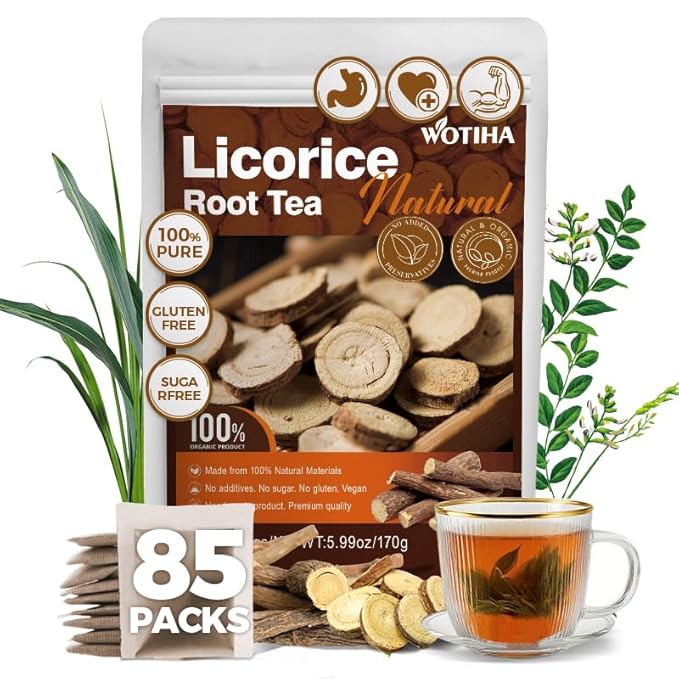 WOTIHA-Natural Licorice Root Tea 170g. 85 Herbal Tea Bags.Promote Respiratory Health,Non-GMO • Additive-Free • Caffeine-Free