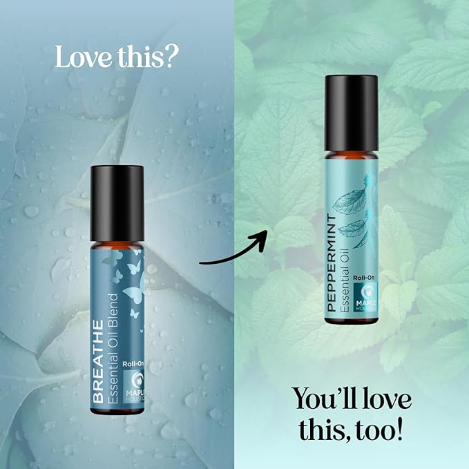 Breathe Essential Oil Roll On - Aromatherapy Essential Oil Roller with Invigorating Essential Oils - Refreshing Essential Oil Blend with Eucalyptus Peppermint Spearmint & Tea Tree Oils (1 Pack)