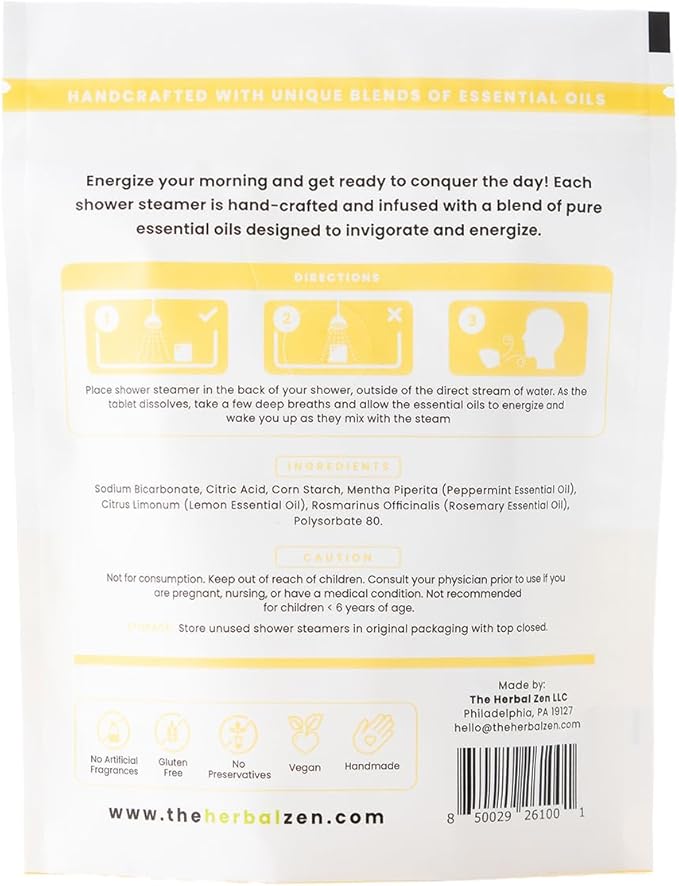 Morning Energy Shower Steamers Aromatherapy for Energy - USA Made - Peppermint & Lemon Shower Bomb Tablets – Christmas Gift - Adult Stocking Stuffer – Soothing Natural Essential Oils (10 Pack)