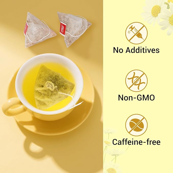 Chamomile Tea Bags, 100% Pure Natural Chamomile Flower Herbal Tea for Relaxation, Caffeine Free, Non-GMO, Additives Free,No Sugar/Gluten(1 Pack/50 Bags)
