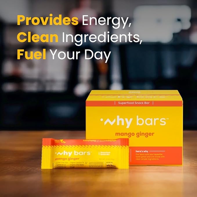 Why Bars, Protein Bars, Mango Ginger, 2.04 Ounce Bars (Pack of 12 Protein Bars) - Protein Bar Superfood, Gluten Free, Non GMO, Organic, Vegan, Simple Ingredients