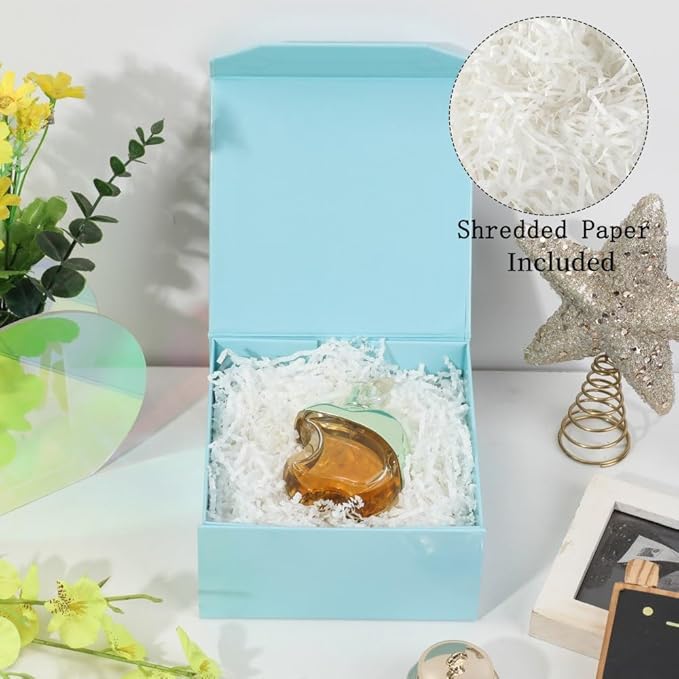 1 Pcs 6x6x3 Inch Blue Magnetic Gift Box Small Magnetic Box with Crinkle Paper Blue Small Gift Box with Shredded Paper Luxury Gift Boxes with Lids for Presents