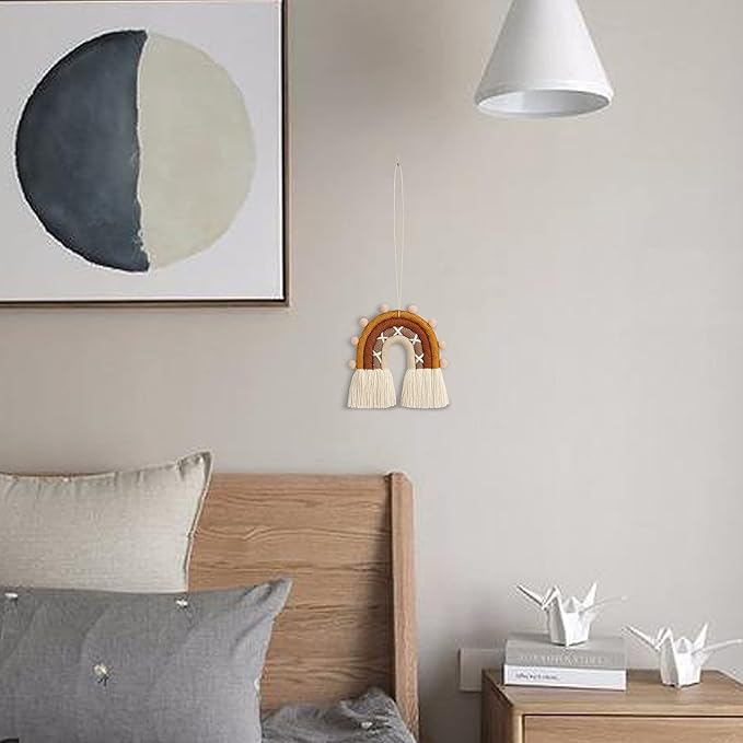 BOHO GARDEN Macrame Boho Rainbow Charm - Essential Oil Diffuser for Cars, Baby Nursery, Children's Bedroom, Home & Office - Colorful Decorative Hanging Air Freshener & Accessories - 3x4 - Rocky Road