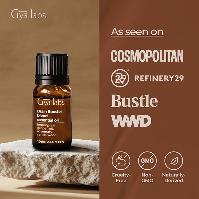 Gya Labs Brain Booster Essential Oil for Aromatherapy – 0.34 Fl Oz – Premium Grade Essential Oils for Diffuser, Aromatherapy, Hair Care, Skin Care, Body, Massage & DIY Candle Making Scents
