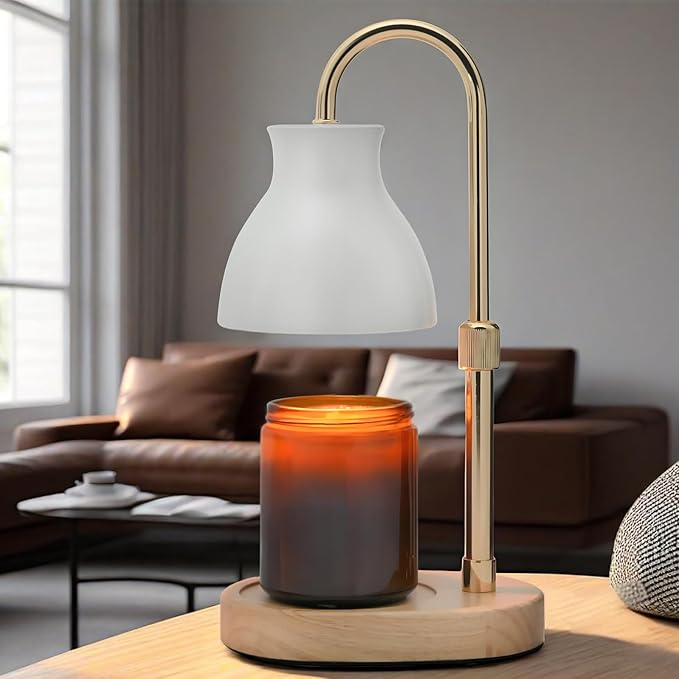 SOKCVSEA Candle Warmer Lamp - Candle Lamp Warmer Diamond Height Adjustable, Birthday Gifts for Mom Women, House Warming Gifts New Home Decor, Wax Melt Warmer with 2 Bulbs White Gold