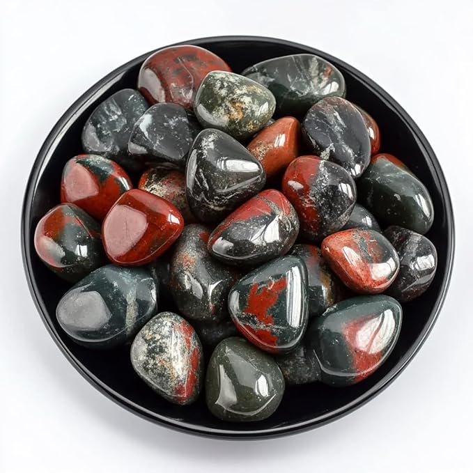 South African Blood Jasper Healing Crystal Stone Set - 24 Pieces, 0.6" Natural & Polished Stones for Healing, Meditation, Reiki, Chakra, Crafting & Decoration