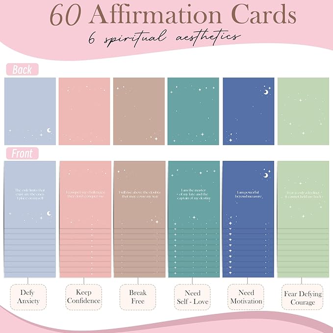XKDOUS Affirmation Cards for Women, 60 Positive Affirmations Cards, Perpetual Calendar, Motivational Cards with Miracle Mantras, Birthday Inspirational Friendship Gifts for Women, Desk Accessories
