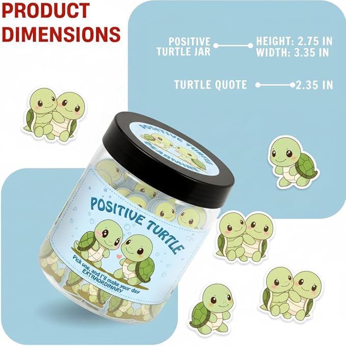 60 Positive Turtle Cards Jar, Affirmation Cards for Women, Emotional Support Turtle, Sea Turtle Gift, Turtle Gifts for Women, Turtle Gifts for Turtle Lovers