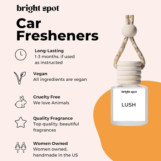 Bright Spot Car Air Freshener - Lush - Cucumber, Iris, Sandalwood scent - Premium Car Hanging Air Freshener, Long-Lasting Fragrance for Auto and Home, 2 Bottles