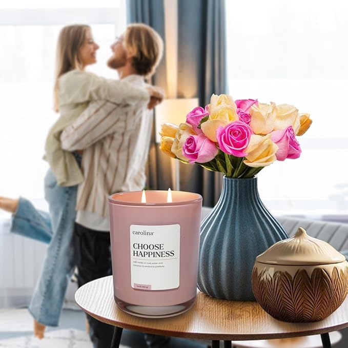 Carolina Choose Happiness 16 oz Scented Candle, 2 Wick Wellness Relaxing Candle, 60H Burn Time, Ideal for Creating a Welcoming Home - Made in The USA