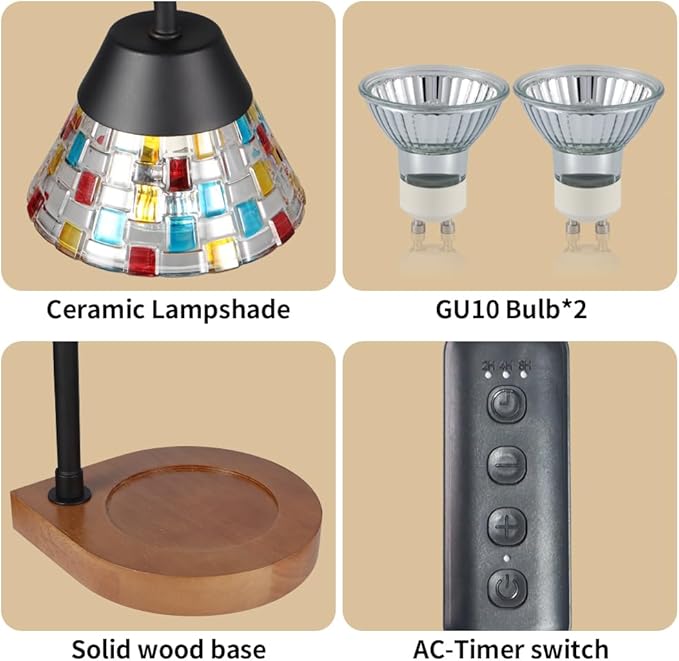 Dimmable Candle Warmer Lamp with Timer, Electric Wax Melt Warmer for Scented Jar Candles Adjustable Height Mothers Day Birthday Gifts for Women Mom Grandma, Home Offices Decor Light(Mosaic Glass)