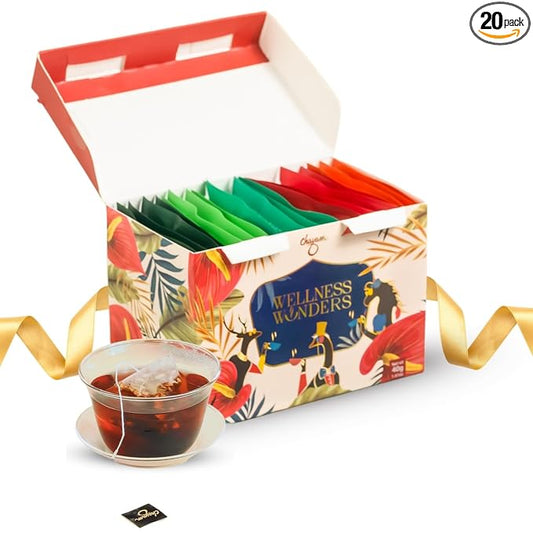 CHAYAM Assorted Tea Bags Variety Pack | 20 Pyramid Tea Bags - 5 Flavours x 4 each | Tea Bag Sampler Assortment | Green Tea, Herbal Tea Gift Box