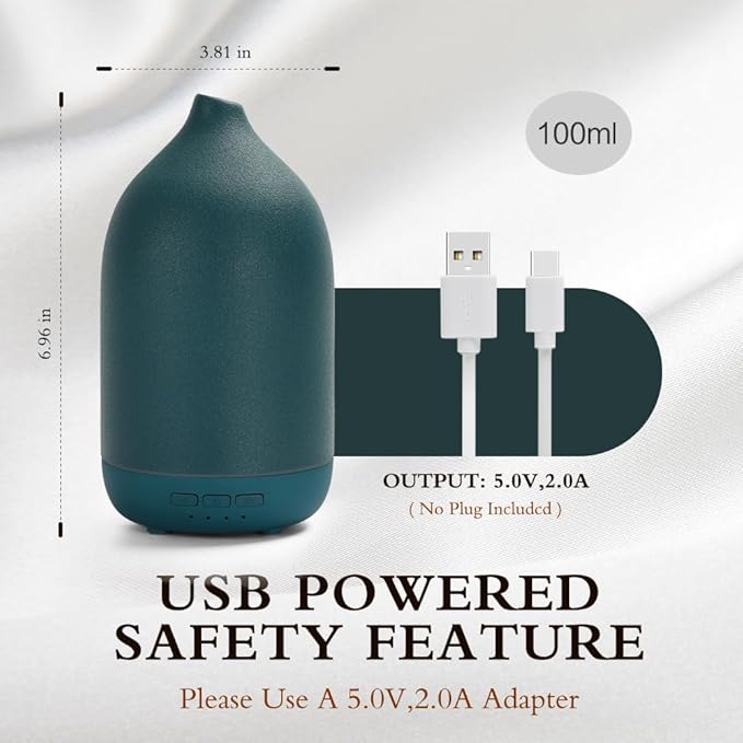 Essential Oil Diffusers, Aromatherapy Diffuser for Essential Oils, 100ml Ceramic Oil Diffusers for Large Room - 5 Timers, Warm Ambient Light, Auto-Off