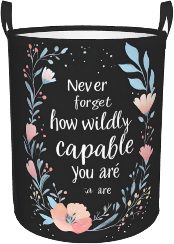 Laundry Basket Encourage Word Collapsible Large Capacity,63l Dirty Clothes Basket Durable Lightweight Hamper With Handles Ideal For Clothes,Toys Home Organization size19.6"L x 15.7"W