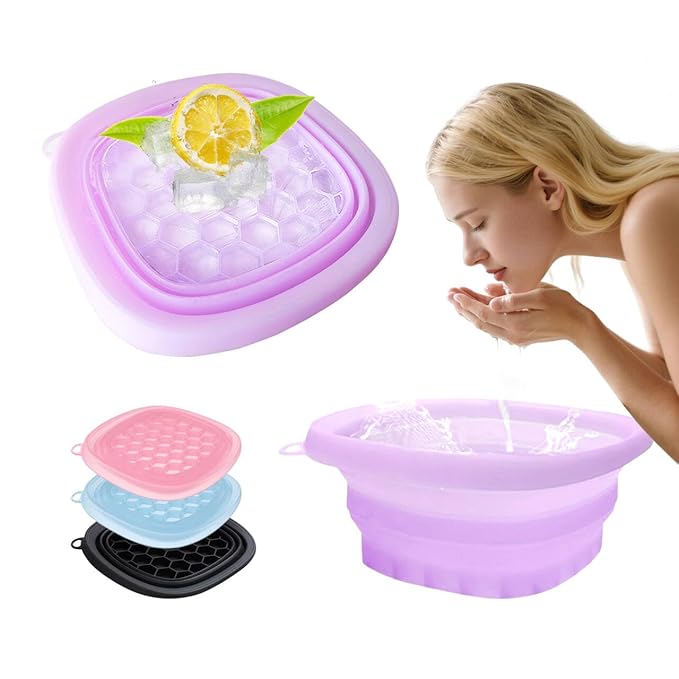 Face Bowl for Ice with Built-in IceTray,Collapsible Silicone Face Ice Bowl – Cold Plunge Therapy for Skin Tightening & Facial Treatment– Portable Spa Tool for Home & Travel(Purple)
