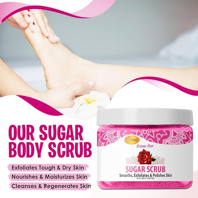 SPA REDI – Sugar Body Scrub, Sensual Rose, 16 Oz, Exfoliating, Moisturizing, Hydrating and Nourishing, Glow, Polish, Smooth and Fresh Skin - Body Exfoliator