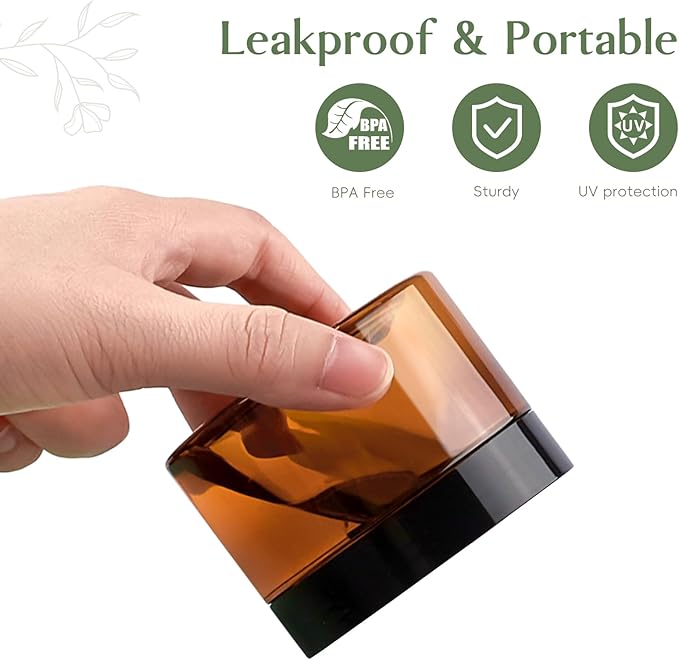 Qeirudu 4 oz Amber Plastic Jars with Lids and Labels, 12 Pack Empty Brown Body Butter Containers for Cosmetic, Body Scrub, Creams and Lotion