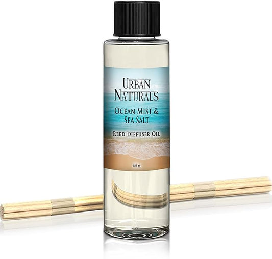Urban Naturals Ocean Mist & Sea Salt Scented Oil Reed Diffuser Refill | Includes a Free Set of Reed Sticks! 4 oz.
