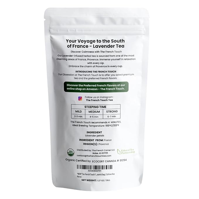 The French Touch French Lavender tea ORGANIC | 1.2g x 30 Pyramid Bags |100% Certified USDA Organic | Plant based tea bags | Select Premium Tea (French Lavender) | Caffeine-free