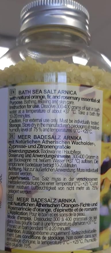 Arnica Bath Salts 21.16 Oz - 100% Natural Rosemary Orange and Fir Essential Oils - Sea Salt Arnica 600g - Best for Bath - Good Sleep - Relaxing - Body Care - Beauty (Pack of 2)