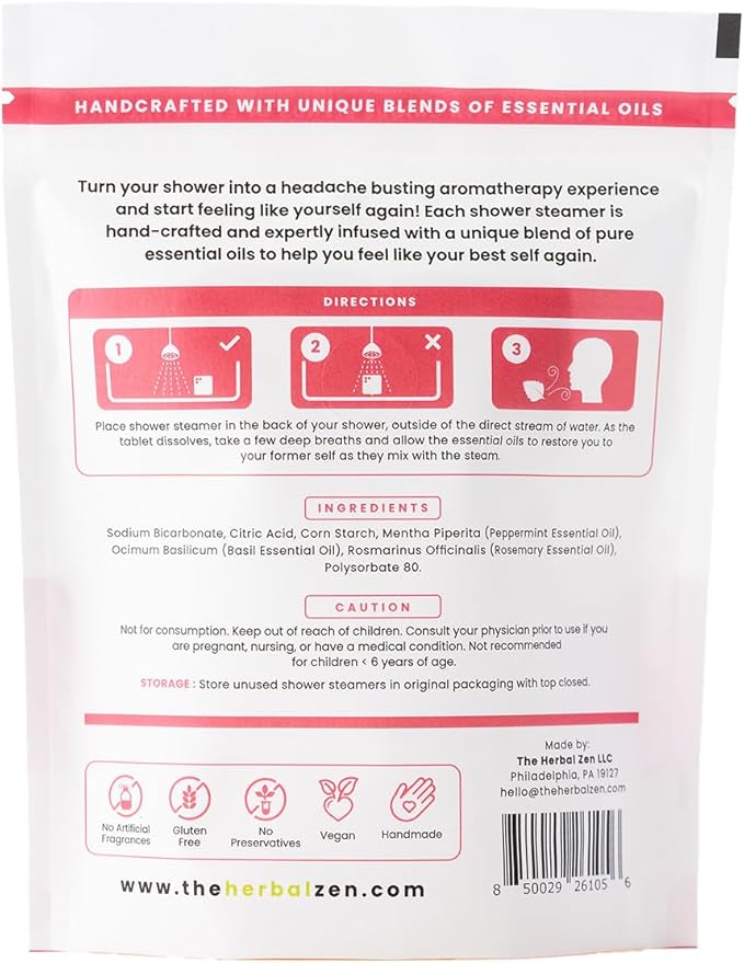 Head Hug Shower Steamers Aromatherapy for Relief - USA Made - Peppermint & Rosemary Shower Bomb Tablets – Christmas Gift - Adult Stocking Stuffer – Soothing Natural Essential Oils (10 Pack)