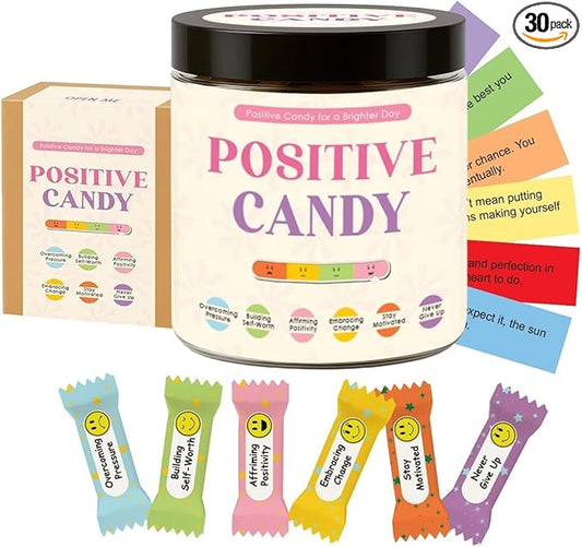 Positive Candy, 30 Daily Affirmations for Women, Teens, Sweet Positive Affirmation, Cute Motivation Candy Jar, Inspirational Gifts for Teen Girls & Women, Relaxation Stress Relief Gifts