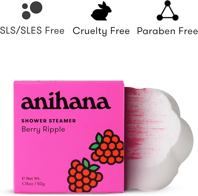 ANIHANA Shower Steamers 4 Pack, Paraben Free, Cruelty Free, Refreshing Berry Ripple Scent, 1.76 oz Each