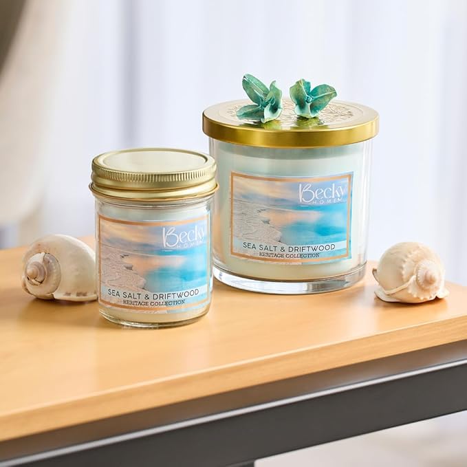 8oz Sea Salt Scented Candles for Home, Salt and Sea Scented Beach, 45 Hrs Soy Wax Candle for Stress Relief, House Aromatherapy Candle Gifts for Men and Women