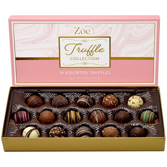 CRAVINGS BY ZOE Gourmet Chocolate Truffle Gift Box | 16 Count | Assorted Gourmet Milk & Dark Chocolate Candy Food Gift Basket Anniversary, Birthday, Get Well, Holiday, Thank You Men Women Mom Her