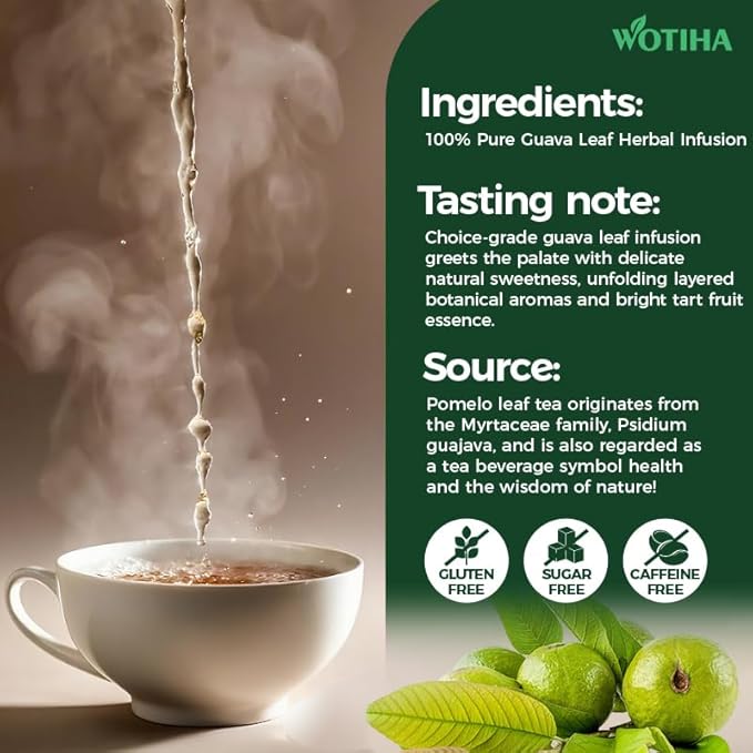 WOTIHA -Natural Guava Leaves Tea 120g. 60 Herbal Tea bags.100% Sourced from Natural Premium Origins.Non-GMO • Additive-Free • Caffeine-Freea