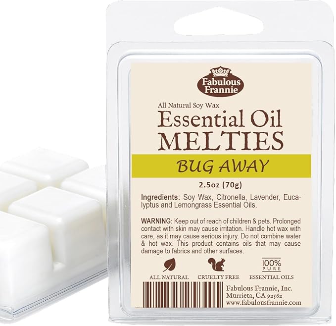 Fabulous Frannie Bug Away Pure & Natural Soy Candle Meltie/Tart/Melt Made with Pure Citronella, Lavender and Lemongrass Essential Oils 2.5oz