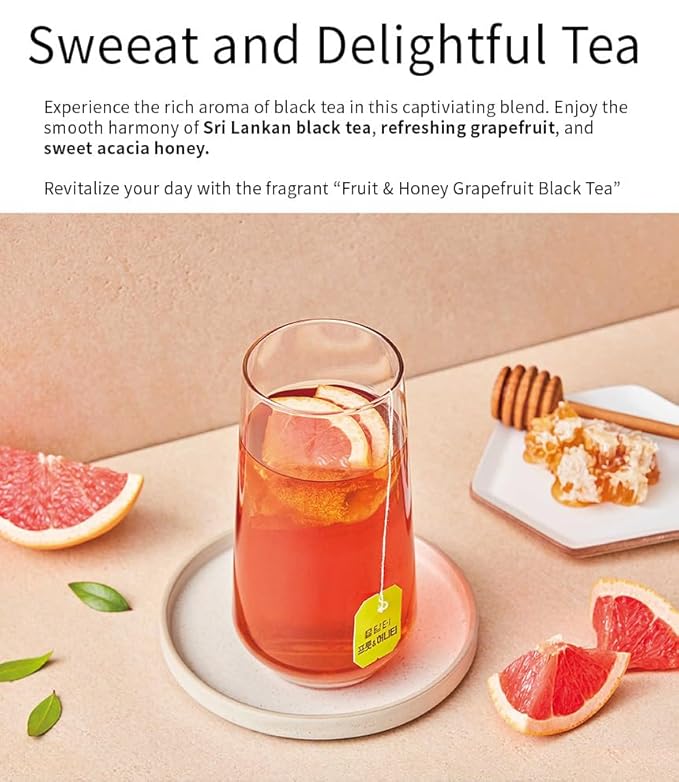 Damtuh Grapefruit Honey Black Tea – Fruity & Sweet Herbal Tea Blend, 20 Tea Bags (1g each)