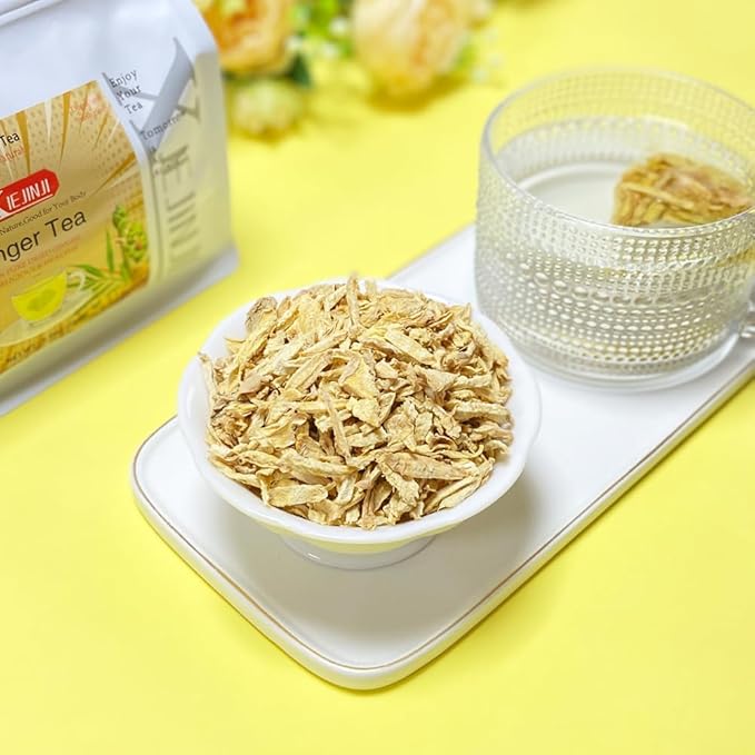 Ginger Tea Bags, 100% Pure Dry Ginger Root, 4.2gx40Count, Re-usable for Brew, Spicy Digestive Ease, Immune System Support Anytime, Eco-Conscious Tea Bags, Resealable Bag