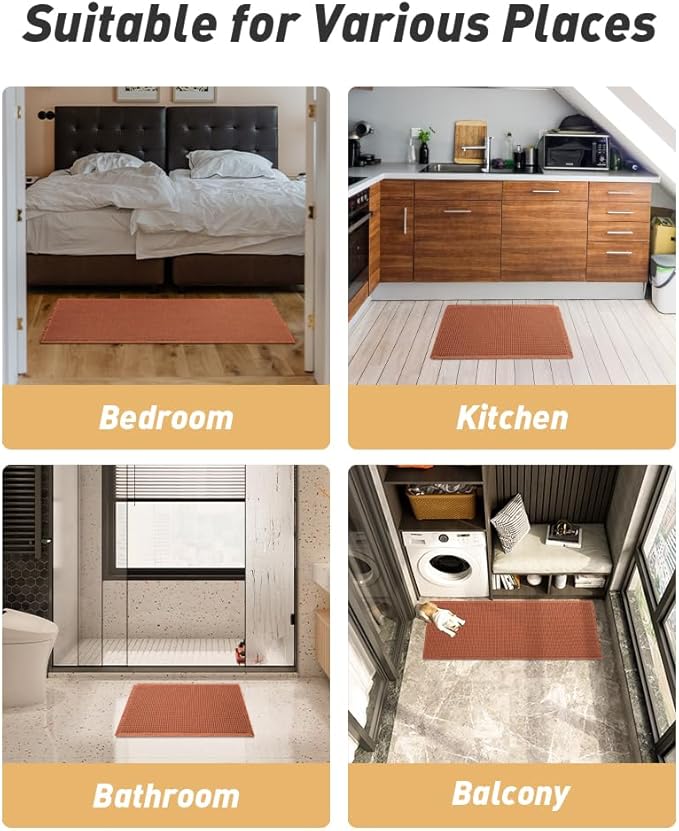 AMOAMI Upgraded Waffle Runner Rug Super Absorbent Non Slip Bath Mats for Bathroom Machine Washable Bathroom Runner Rug with Tassels, Ideal for Hallway Bedroom Laundry Room, Dirty Orange, 17" x 48"