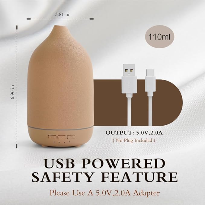 Essential Oil Diffusers, Aromatherapy Diffuser for Essential Oils, 100ml Ceramic Oil Diffusers for Large Room - 5 Timers, Warm Ambient Light, Auto-Off