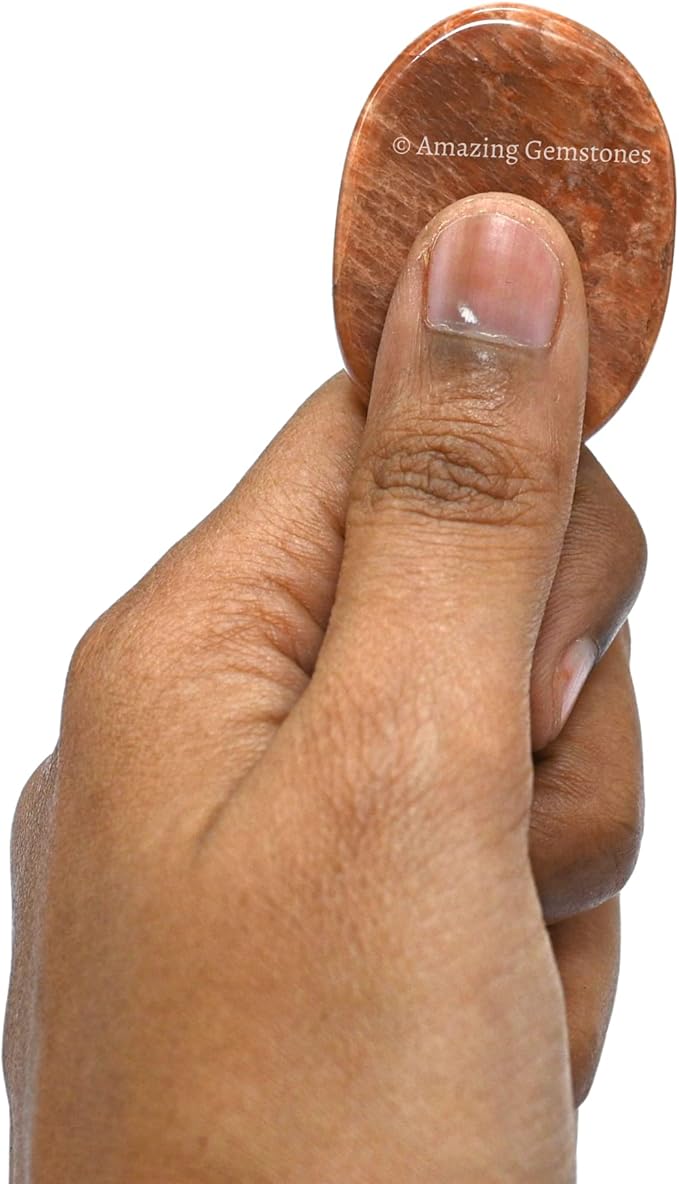 Amazing Gemstone Peach Moonstone Worry Stone Crystals & Healing Stones - Worry Stones for Stress Relief Gifts - Piedra Crystal Fidget for Meditation - Unique Stocking Stuffers & Birthday Gifts