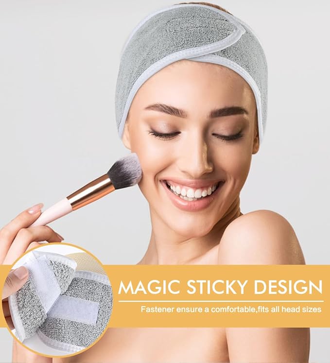 SINLAND Spa Headband for Women 3 Counts Ultra Soft Adjustable Makeup Hair Band with Magic Tape, Terry Cloth Stretch Head Wrap for Face Washing, Bath, Shower, Facial Mask, Yoga