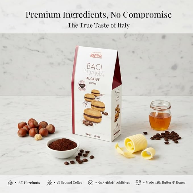 Rippa Baci di Dama Coffee Biscuits- Italian Cookies with Rich Dark Chocolate & Arabica Coffee for Biscuit Lovers & Family Gatherings- Chocolate Biscuit Offering Bold Taste, Crunchy Bite & Tea Enjoyment