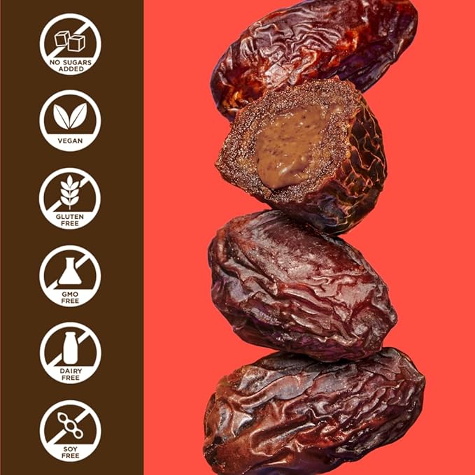 Realsy Chocolate Peanut Butter Filled Medjool Dates, Organic Dates with No Sugar Added, Gluten-Free, Vegan, Good Source of Fiber, Low Glycemic Index, All Natural Healthy Snack, (10 Pack)