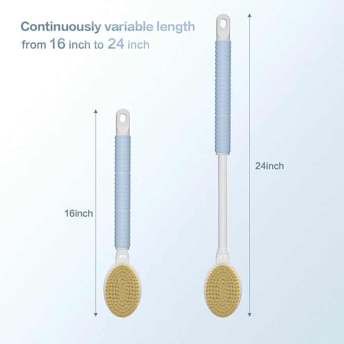 Shower Brush with Soft and Stiff Bristles,16"-24" Long Adjustable Telescopic Massage Handle,Dual-Sided Back Scrubber Bath Brush Body Exfoliator for Wet or Dry Brushing