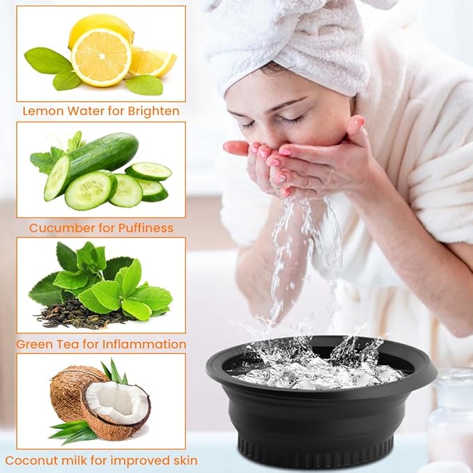 Face Bowl for Ice With Built-in IceTray Collapsible Silicone Facial Ice Bath Bowl Foldable Washbasin Small Reusable Portable Spa Tool for Home Travel Camping