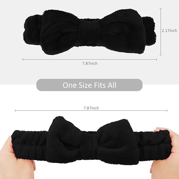 10 Pack Spa Headband for Washing Face Black Skincare Headbands Bulk for Women Girls Soft Coral Fleece Hairband Cute Bow Headbands for Washing Face Makeup