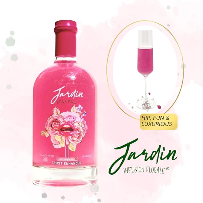 JARDIN Rose Mixer, Sugar-Free Cocktail & Mocktail Mixer - Rose Infused Syrup- Aromatic and Floral, Drink with Shimmer- (25.4 Fl Oz)