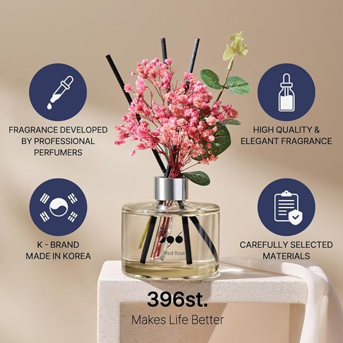 396 st. Preserved Baby's Breath Flower Reed Diffuser, White Musk, 200ml(6.7oz) / Reed Diffuser Sets, Home Fragrance, Scented Oils, Home & Bathroom Décor