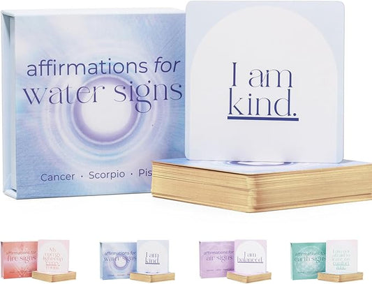 Affirmation Cards for Water Signs - Gifts for Scorpio, Pisces, Cancer. Inspirational Card Set with 40 Daily Positive Affirmations, Spiritual Self Care, Zodiac Collection