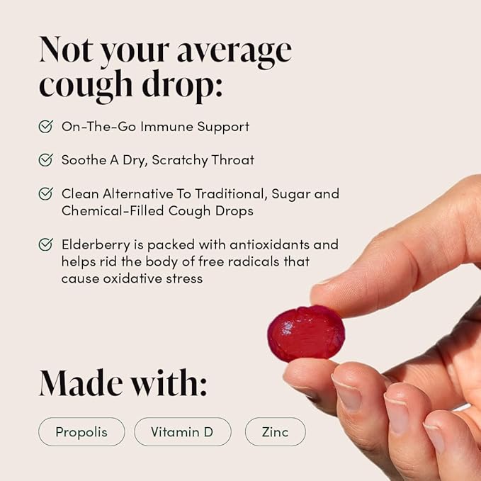 Beekeeper's Naturals Soothing Honey Elderberry Cough Drops Immune Support with Vitamin D, Zinc and Propolis Throat Soothing Lozenges, 14 Ct